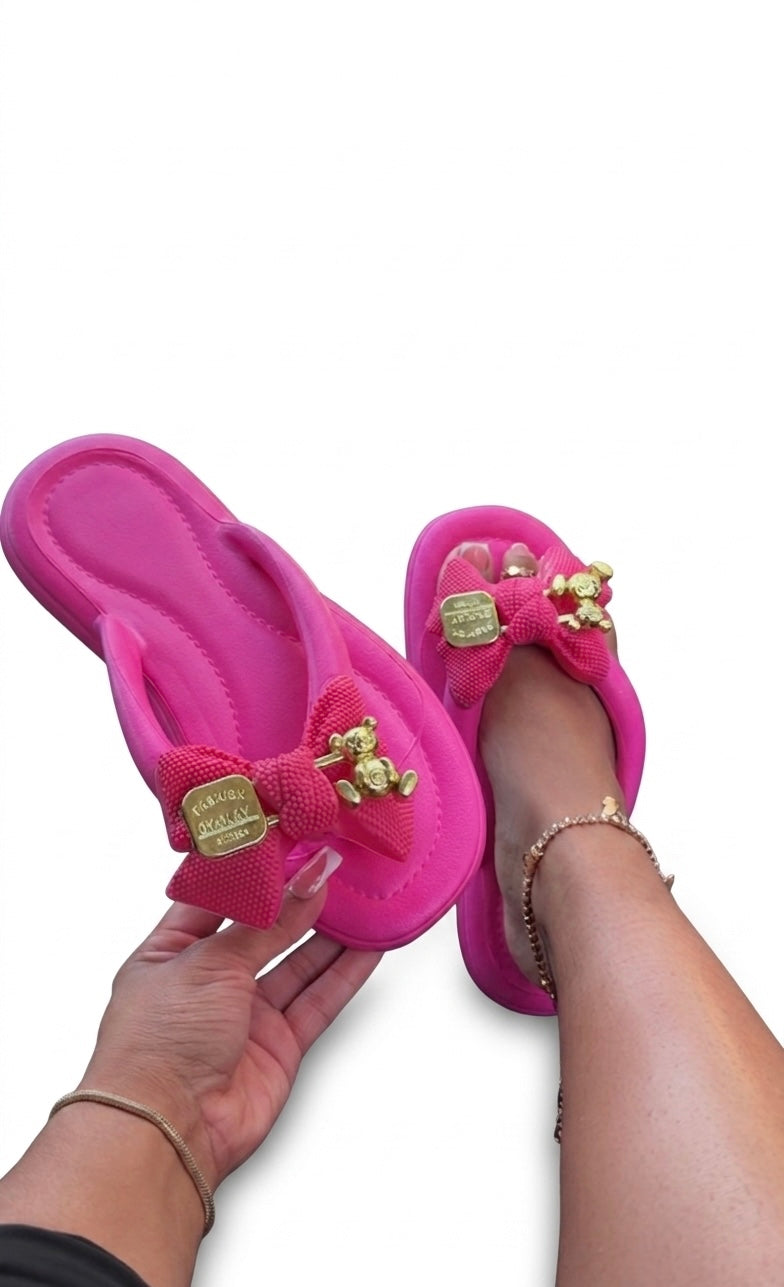 Hot Pink Teddy Bow Slides